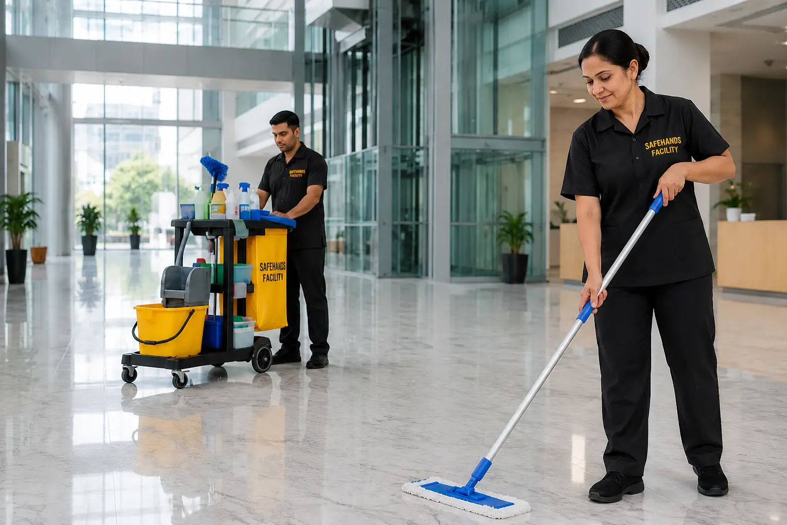 Facility housekeeping and cleaning operations in commercial building